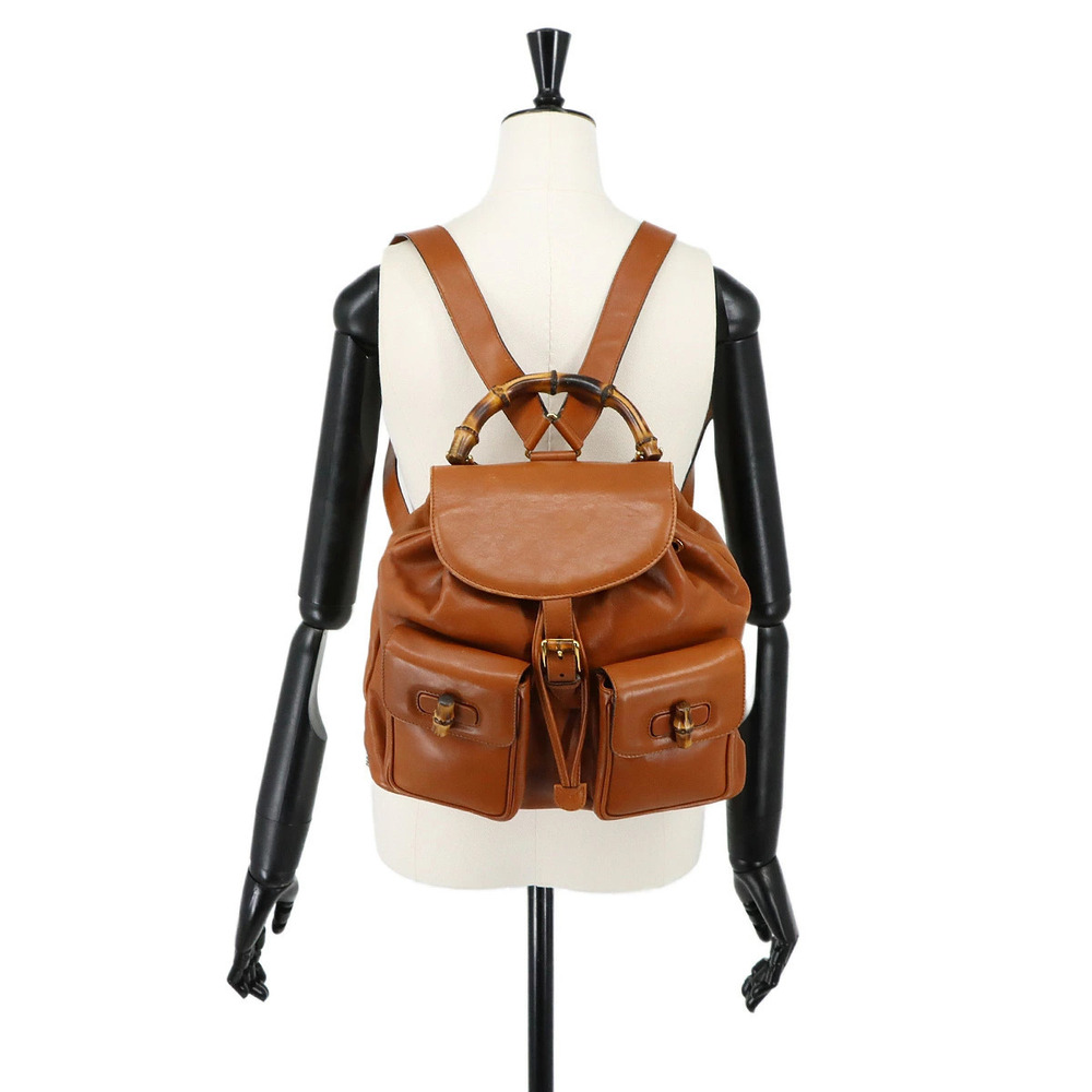 Gucci Bamboo Drawstring Backpack Rucksack Leather Brown - Picture 9 of 9